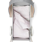 Skrallan - Wooden Pram with Felt Concertina Hood & Bedding Set with Mattress