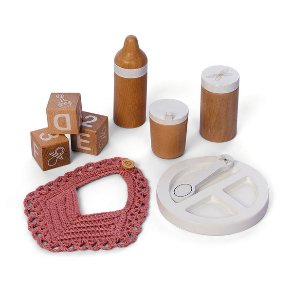 Wooden Role Play Doll Feeding Set of 9