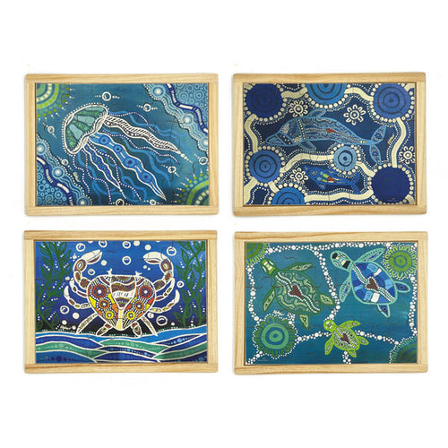 Aboriginal Art Sea Creatures Dreaming Puzzle Set of 4