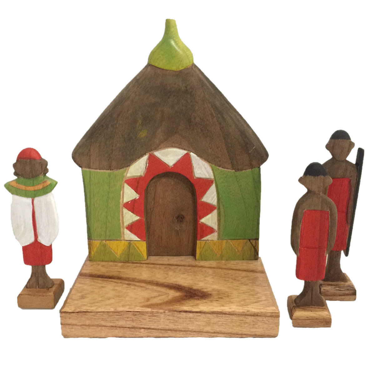 Africa Hut and 3 Masaai Warriors - Wooden